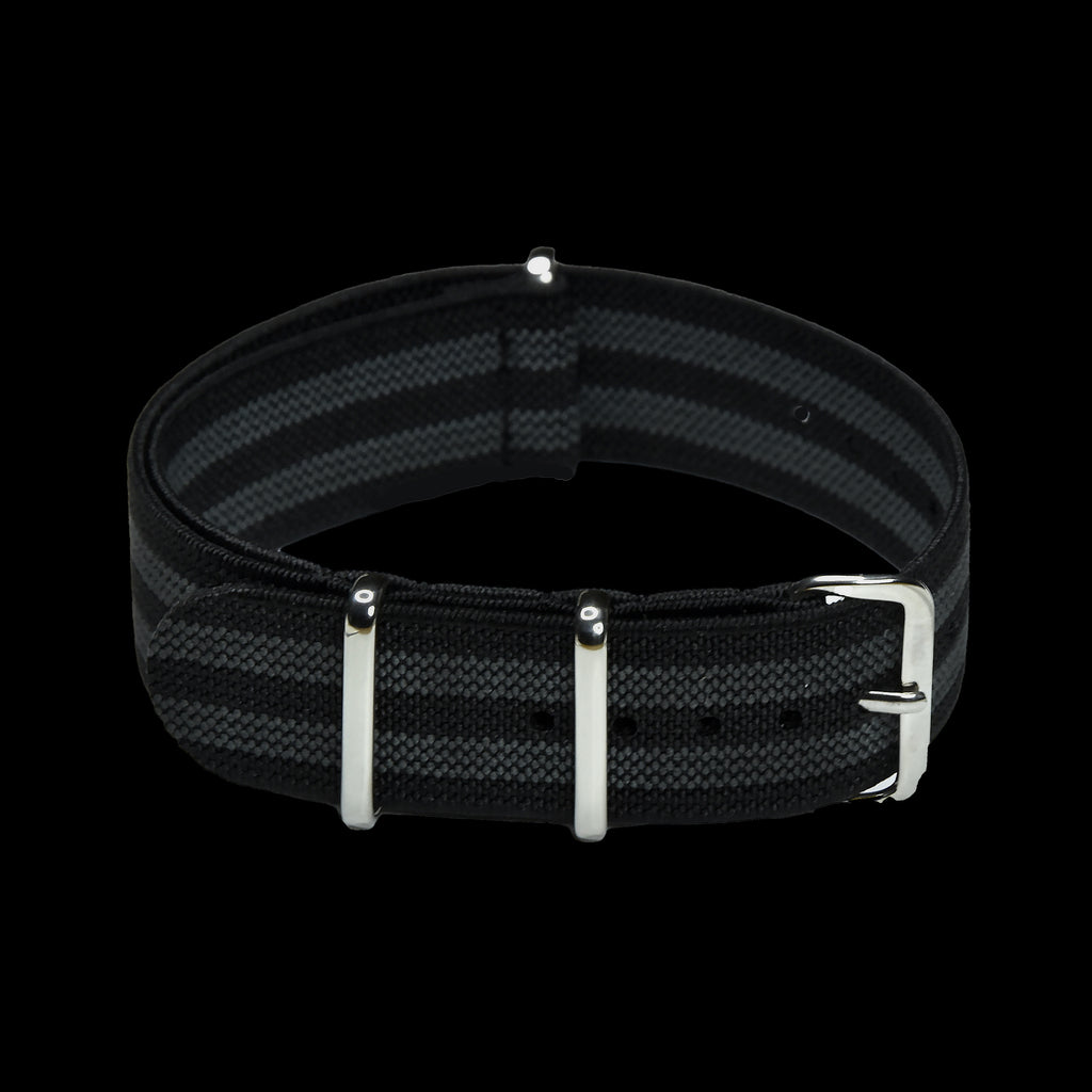 20mm Elasticated "Bond" Black and Grey NATO Military Watch Strap