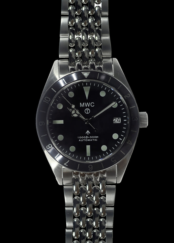 MWC Classic 1960s Pattern Automatic Dual Time Zone Divers Pattern Watch with Sapphire Crystal on a Matching Steel Bracelet